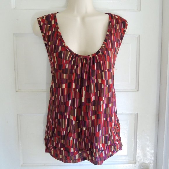 Kenneth Cole Reaction Red & Purple Multicolor Print Sleeveless Blouse L - Picture 1 of 8